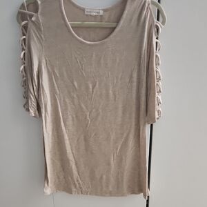 Forever 21 Tan Cream Cut Out 3/4 Sleeve Blouse
